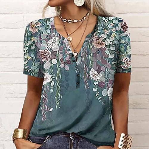 Mulheres Tops florais camiseta casual casual de verão camisetas de decote em V Slim Fit Tunics Blouse