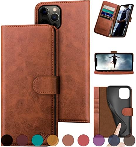 Ducksky para iPhone 12 Pro Max 6.7 Caixa de carteira de couro genuíno 【bloqueio de RFID】 【4 titular de cartão