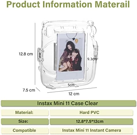 Muziri Kinokoo Mini 11 Case compatível com Fuji Instax Mini 11 Câmera instantânea -Crepagem cristalina de PVC com bolso de foto traseira para armazenar filmes -Transparent