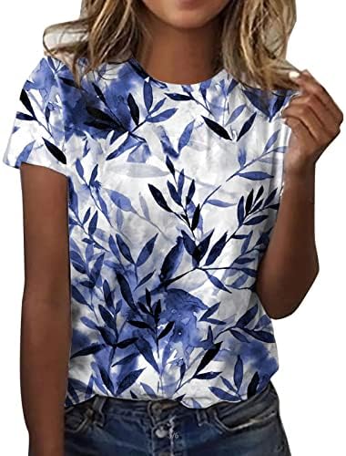 Adpan feminino diariamente folhas impressas o Tampo de pescoço camisetas de manga curta camisas de treino