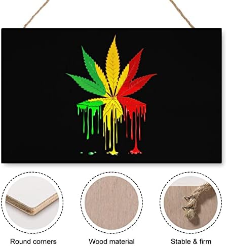 Retângulo de placa de madeira de erva daninha do reggae pingando