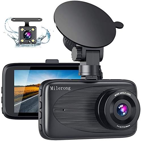 Dash Cam Front e traseira, Milerong 1080p FHD Dash Câmera para carros, IPS exibem uma câmera
