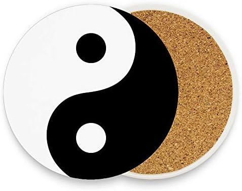 Montanha -russa absorvente para bebidas pacote de 2, Yin Yang Symbol Round Ceramic Stone Coaster com