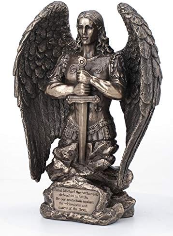 Projeto Veronese 9,1 polegadas Saint Michael Oração Monumento ao Arcanjo Antigo Bronze Finicário Angel estátua