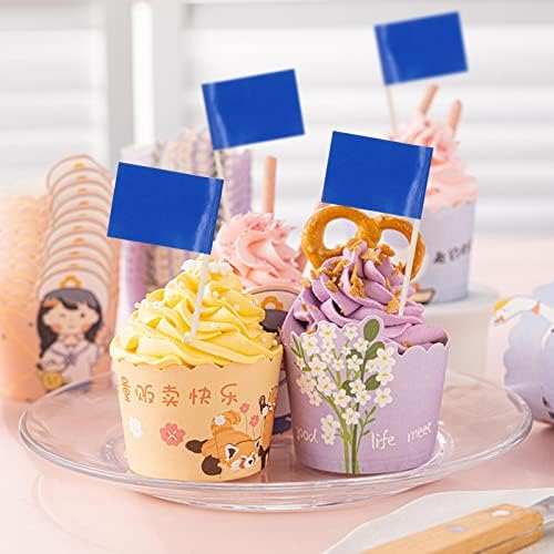 Sinalizando 100pcs de puro palito de dente em branco azul decoração de cupcakes, queijo de frutas mini