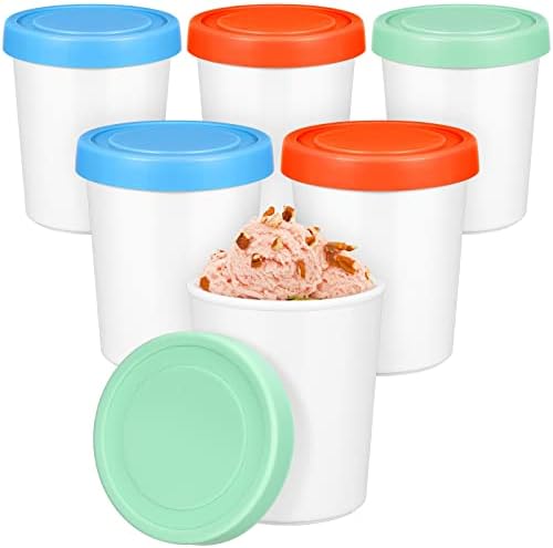 6 peças Recipientes de sorvete para sorvete caseiro 6 onças de ajuste apertado tampa de silicone mini banheiras de empilhamento fácil recipientes de armazenamento de sorvete com tampas para freezer