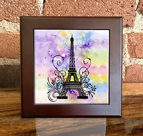 Eiffel Tower Pastel Silhouette Abstract Watercolor Art Decorative Tile
