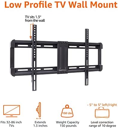 Basics Low Profile TV Montagem de parede com nivelamento de instalação da postagem horizontal para