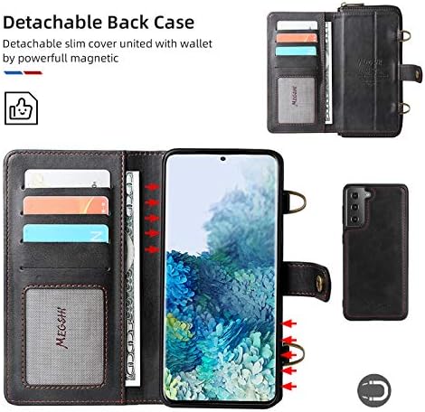 Compatível com Samsung Galaxy S22 Plus Caixa de carteira Magnética Caso de couro destacável Caixa de carteira