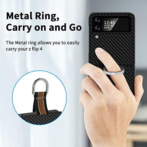 Aunote Samsung Galaxy Z Flip 4 Case, Samsung Z Flip 4 Caixa de telefone Flip 4 feita de carbono PU com loop