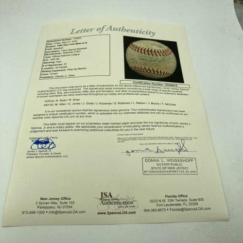 1968 A equipe de New York Mets assinou o beisebol da Liga Nacional Nolan Ryan JSA CoA - Bolalls autografados