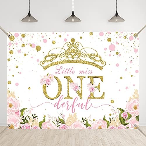 Bellicremas Flowers Little Miss Miss Onederful Cenário Crown and Flowers 1st Birthday Party Background