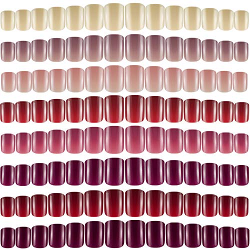 192 peças coloridas curtas falsas unhas quadradas unhas falsas artificiais pregos de caixão de caixão em unhas coloridas 8 conjuntos capa completa uvas UV pregos de acrílico artificial