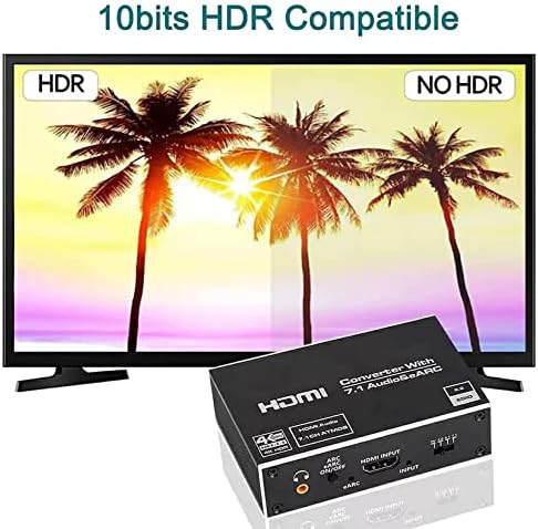 EARC HDMI Audio Extrator Conversor 4K@60Hz, BolaAZUL HDMI 2.0 para o interruptor do extrator de áudio HDMI 18 Gbps com 7,1 cm de ATMOS/EARC/ARC/Toslink/Coaxial/3,5mm Audio out hdcp 2.2 dts hds