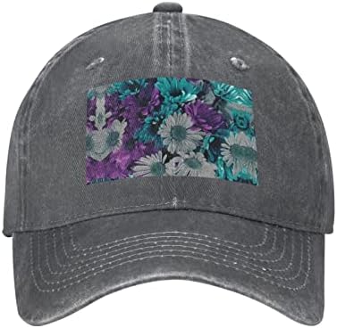 Aseelo Purple and Teal Flowers Impresso Baseball Cap, chapéu de cowboy adulto ajustável, disponível