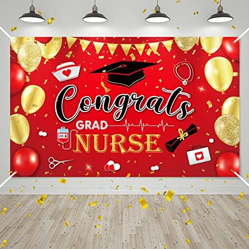 Parabéns enfermeira com tema Banner Red Graduation Party Supplies Classe de enfermagem de 2023