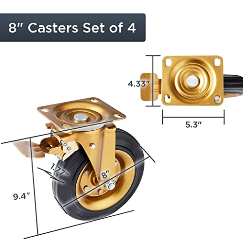 Ganggend 8 polegadas Casters de 4, rodízios de placas pesadas rodas giratórias rodas de borracha industrial,