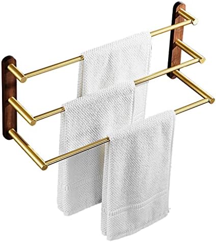 Trexd Banheiro de alumínio Towel Montado Rack de toalha de toalha de madeira Acessórios do banheiro do trilho
