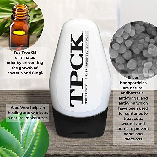 TPCK Toppcock Silver Leave-On Hygiene Gel para peças de homem, neutralizador de odor de 90 ml, Higiene do corpo hidratante para cuidados masculinos