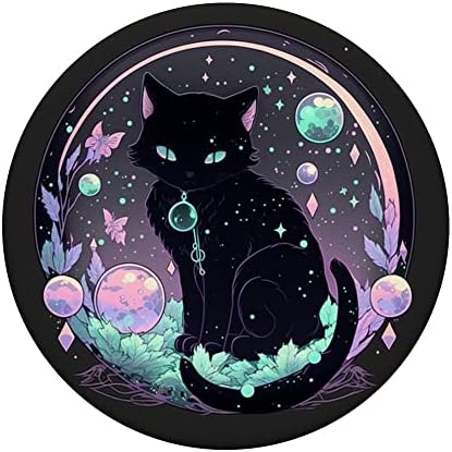 Fases da lua Crystal bruxa fofa gato preto kawaii pastel gótico popsockets swappable popgrip