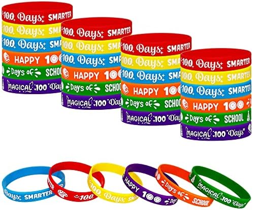 24 pacotes 100º dia de escolares pulseiras de borracha 100 dias de escolar