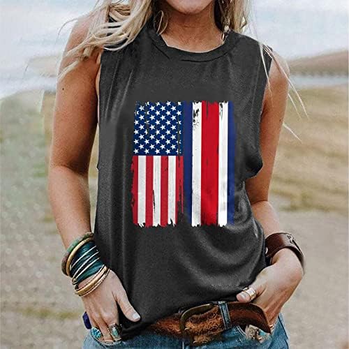 Tampas de tanque sem mangas para mulheres 4 de julho Camisa patriótica American Flag Flag Graphic Tees