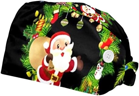Deyya 2 Pacote o boné de trabalho ajustável com fita de suor de botão para enfermagem Women Women Railt Hat Christmas Decoration Wreath