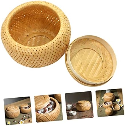 Cesta de chá de chá de flor de bambu e cesta de chá solta com tampa de armazenamento decorativo