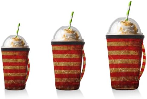 Grunge de basquete da bandeira dos EUA Manga de café gelado reutilizável com manga de xícara de neoprene para refrigerante, café com leite, chá, bebidas, cerveja