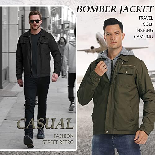 Jaqueta militar jyg para homens moda jacket levemente bombardeiro com capuz removível