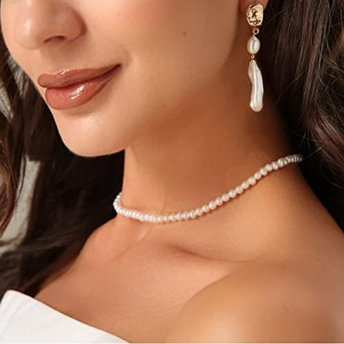 Cara de colares de pérolas Luxval para mulheres, jóias de pérolas brancas creme, 14k Gold Bated Handmade