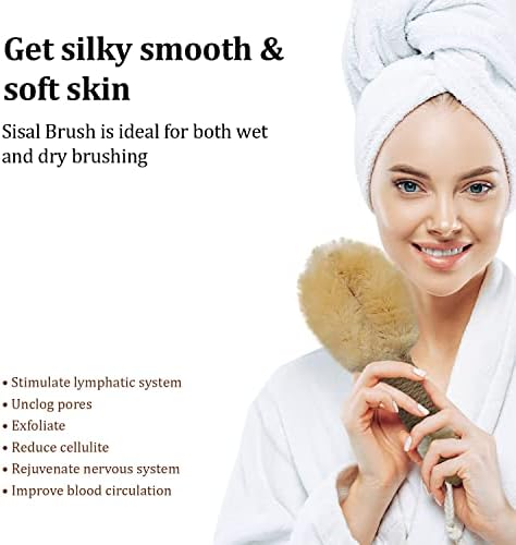 Escova de corpo seco sisal, escova de esfoliação natural de cerdas, lavador de cuidados com a pele e beleza para