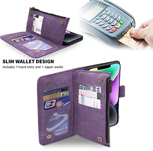 Compatível com o iPhone 14 Plus 6,7 polegadas Caixa de carteira e premium Titular de cartões de crédito vintage