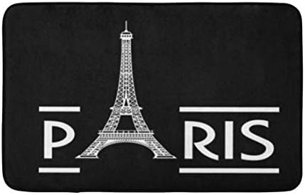 ADOWYEE 16 X24 Torre de tapete de banho Eiffel Tower On e Inscription Paris Black France Cosy Banheiro