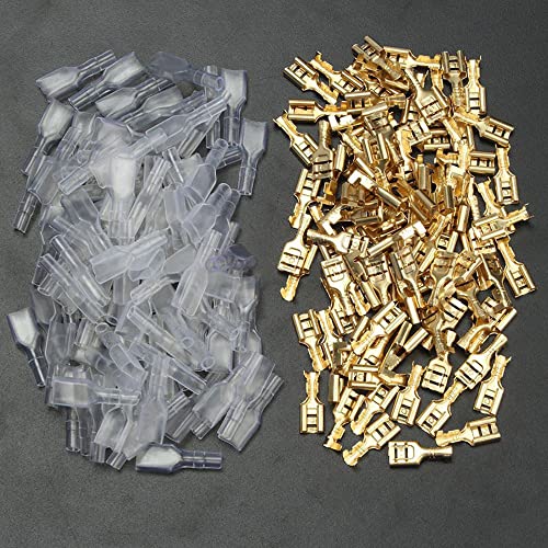 100 conjuntos de 6,3 mm de dourada de pântano de ouro conectores elétricos fêmeas e terminais elétricos