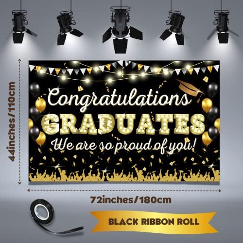 Vtyepou Parabéns Decorações de banner de pós -graduação - Grande 72x44 polegadas de ouro preto