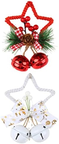 Didiseaon Decorações de Natal 2pcs Sinos de Natal com Star Cutout Holly Berry Pine Cone Artificial Pine agulha