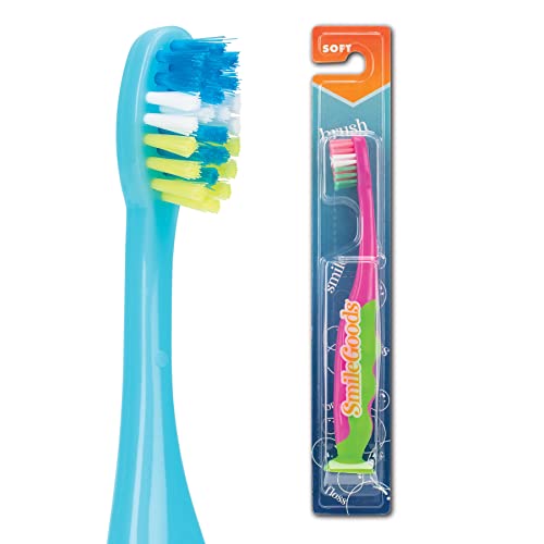SmileGoods Y252 escova de dentes infantil, 25 tufos, cerdas macias, com base de copo de aderência