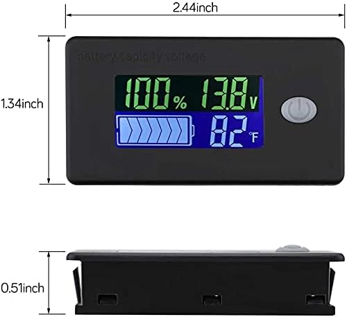 Monitor de capacidade de bateria Slsfjlkj, medidor de bateria de 10 a 100V, 12V 24V 48V tensão percentual Fahrenheit Medidor de indicador de temperatura