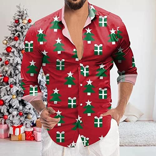 Zdfer Christmas Mens Casual Butão Camisas de Butão Longa Camisa de Rosco de Coloque Longo Camisa de Impressão Papai Noel Papai Noel