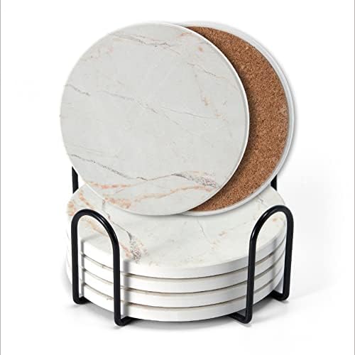 Syllenhod Coasters for Drinks Conjunto de 6, montanhas -russas de pedra cerâmica de mármore absorvente