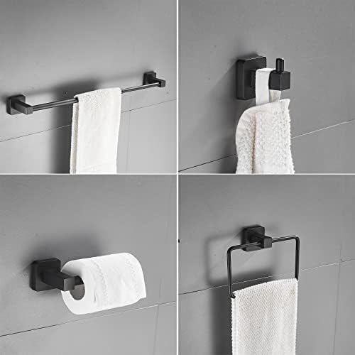 Hardware do banheiro de cavoli Conjunto de parede preto montado, barra de toalha de 24 '' ajustável, suporte de papel higiênico, anel de toalha, chuveiro de lavatório de 4 peças com caixa de presente, preto