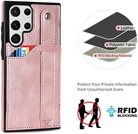 Projetado para a capa Samsung Galaxy S23 Ultra Wallet com pulso ajustável Strap Kickstand PU Coloque de