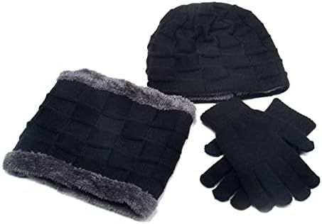 Luvas de cachecol de gorro quente de inverno para mulheres Menino 3 pacote de gorro desleixado
