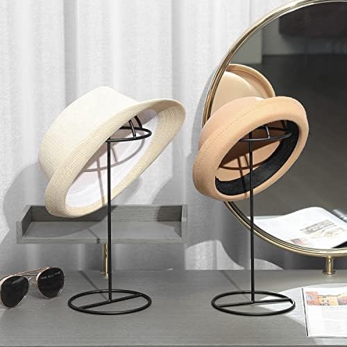Mygift Modern Black Metal Hat Stand, Rack de chapéu de mesa, suporte para rack de peruca, conjunto de 2