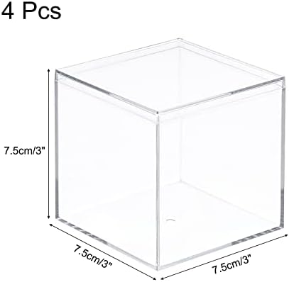 Meccanixity Cax de armazenamento de plástico da Meccanity Cubo quadrado Cubo de exibição com tampa, caixa de contêineres 7.1x7.1x7.1cm para itens pequenos, pacote de 4