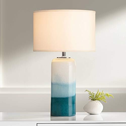 Possini Euro Design Roxanne Modern Coastal Table Lamp com luz noturna LED 25 High Blue Art Glass