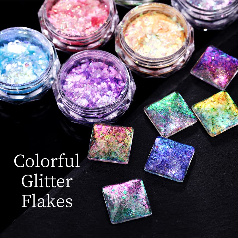 3Pack Crystal Fire Opal Flakes Unhas lantejoulas de unha roxa glitter bromático pó de cromo para as