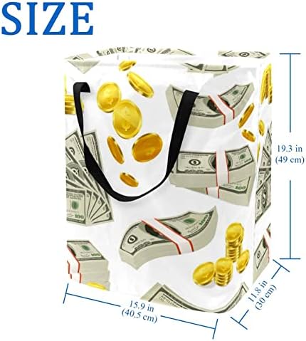 Moedas conjunto de dinheiro padrão impressão cesta de lavanderia dobra