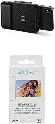 LifePrint 2x3 Impressora instantânea para iPhone. - Black With LifePrint 50 pacote de filme para impressão de realidade